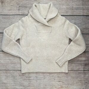 Everlane Womens The Felted Merino Shawl‎ Collar Sweater XXS Cream Wool Cozy
